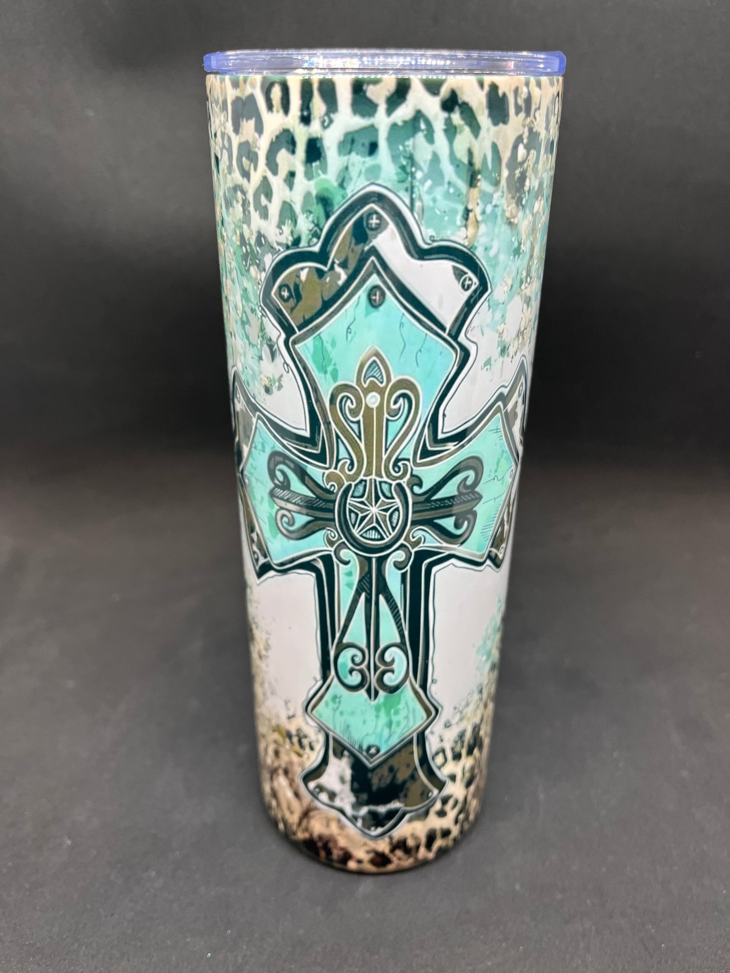 Teal Cross sublimated tumbler